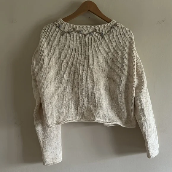 Vtg M. Gibson Peruvian Cream 100% Cotton Embroidered Cardigann Outlander - Picture 5 of 13